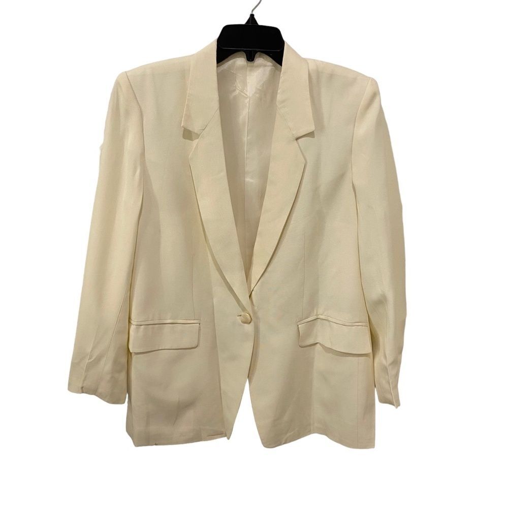 Custom Made Cream Ivory Tailored Blazer One Button Suit Jacket Size Medium NWOT